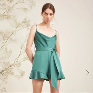 Keepsake the Label This Moment Ruffle Playsuit Romper size Medium Satin Green